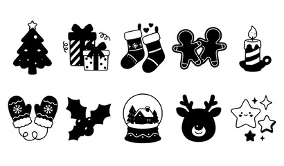 Cute Christmas Icon Collection with Holiday Tree Gifts Stockings and Winter Decorations © HoriProshad