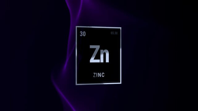 Zinc (Zn) Periodic Table Element Symbol on Dark Background