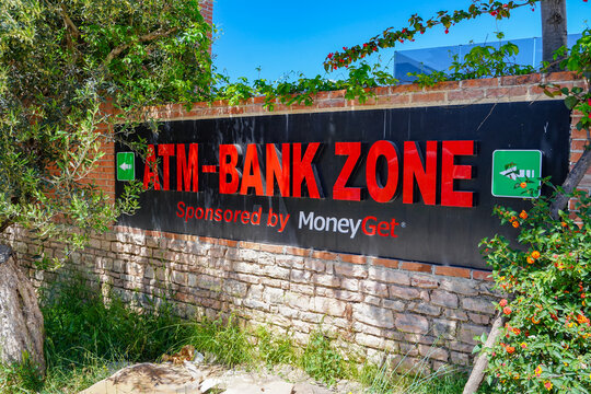 Ksamil , ALbania , 05 05 2026 : ATM bank zone , Moneyget