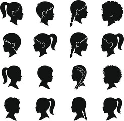 Children Profile Silhouette Collection with Boys and Girls Avatars for Education and Character Graphic Design Projects © GeetaRani