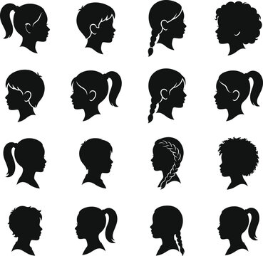 Children Profile Silhouette Collection with Boys and Girls Avatars for Education and Character Graphic Design Projects