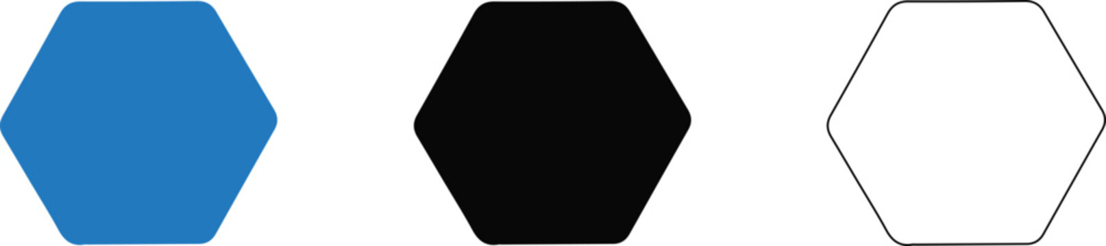 Hexagon Shape Icon Set with 3 Icon Concepts Colour Icon, Solid Icon, and Line Art Transparent PNG for Geometric Design and Modern Branding Projects