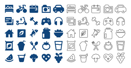 Flat and line web icon set featuring lifestyle, transport, food, and fitness vector collection. ©  Farida9377