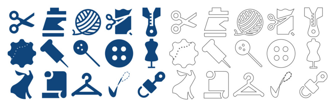 Flat and line web icon set featuring sewing, tailoring, and handicraft vector collection.