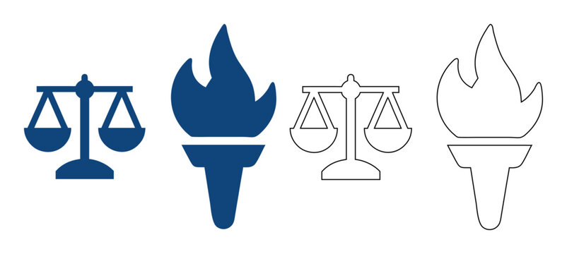 Law and legal justice line icon set for flat web design and courtroom graphic elements.
