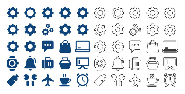Flat and line web icon set featuring business, tech, and travel vector collection.
