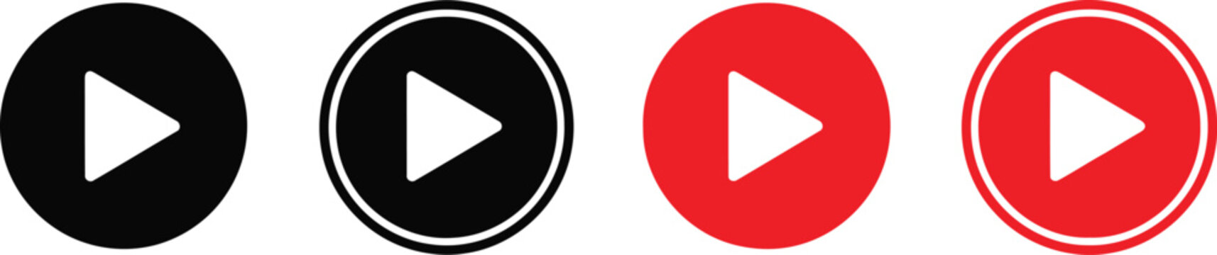 Four play button icons in different color styles for media and navigation design Vector