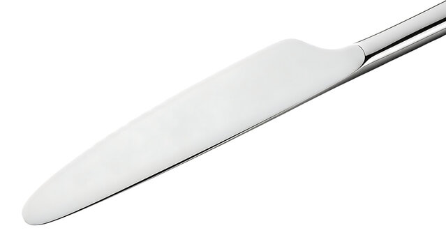 Silver serrated table knife blade with a reflective surface on a dark background graphic design