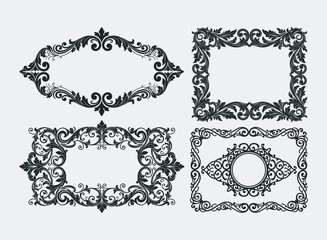 Set of four luxury baroque frames with ornate floral scrolls vector illustration design. © Designbundle