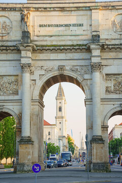 Munich, Bavaria, Germany. Siegestor, Triumphal Arch,