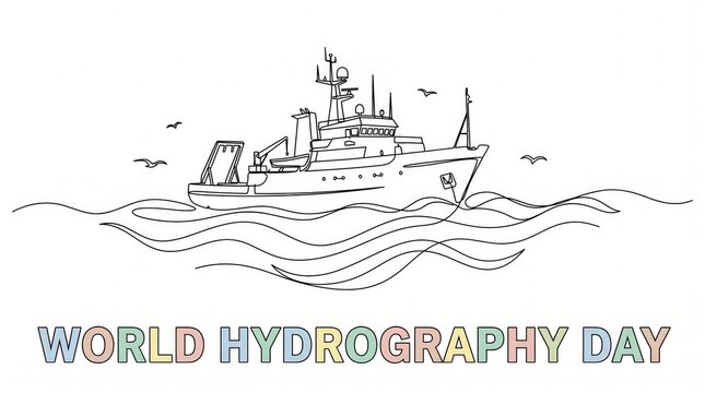 World Hydrography Day Maritime Ship Line Art Ocean Navigation Illustration