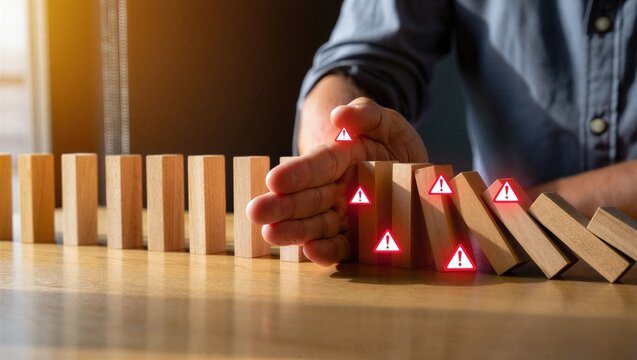 A conceptual risk control graphic illustrating crisis prevention, operational stability, strategic protection, problem interception, and safeguarding organizational processes from disruptions