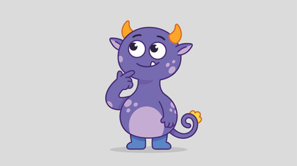 Cute Purple Monster Cartoon Character Thinking Flat Illustration © Alifia