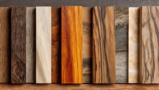 Collection of Exotic Wood Samples Displaying Diverse Grains and Colors.