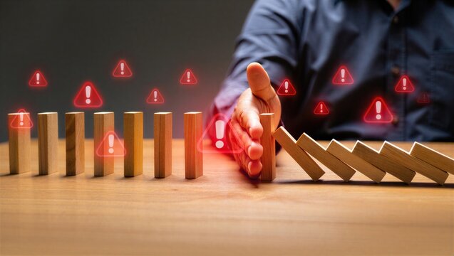 A conceptual risk control graphic illustrating crisis prevention, operational stability, strategic protection, problem interception, and safeguarding organizational processes from disruptions