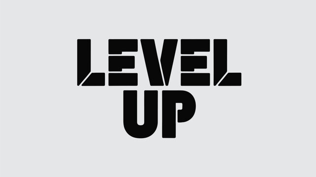 Level Up text typography graphic with bold black sans-serif font on light gray background