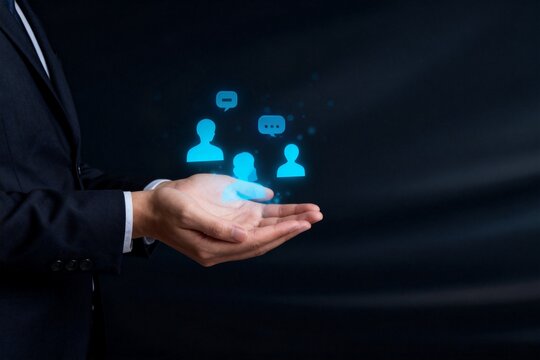 Businessman with digital communication icons
