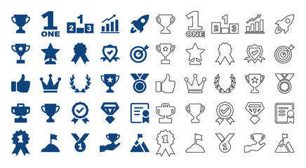 Fototapeta premium Collection of icons representing success, achievement, and winning in various forms.