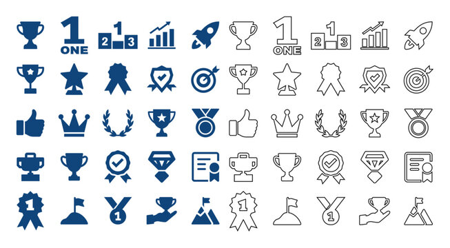 Collection of icons representing success, achievement, and winning in various forms.