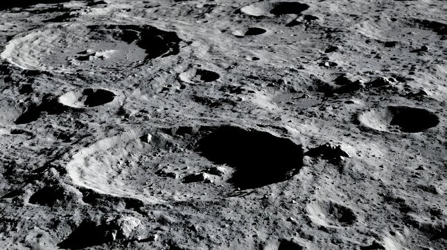High-resolution close-up of lunar surface with craters in grayscale