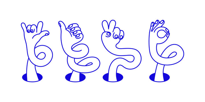 Vector hand drawn gesture, doodle sketchy illustration, sign, hand showing approve, pointing gesture, like, ok sign,  let's rock