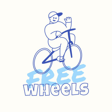Vector hand drawn doodle cartoon illustration, boy riding bicycle character, sporty figure, playful creative modern sketch design for branding, advertising, t-shirt prints, posters, stickers, surf sho