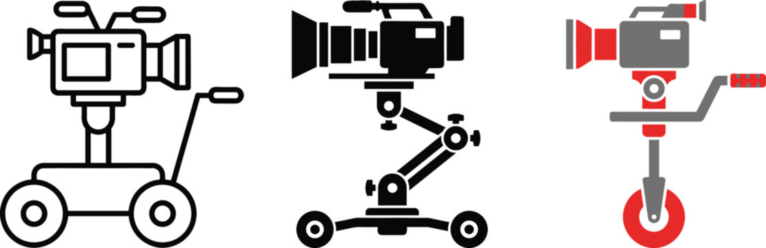 Professional Video Camera and Movie Production Equipment Icon Set for Filmmaking, Cinematography, Digital Media, and Television Broadcast Studio Designs