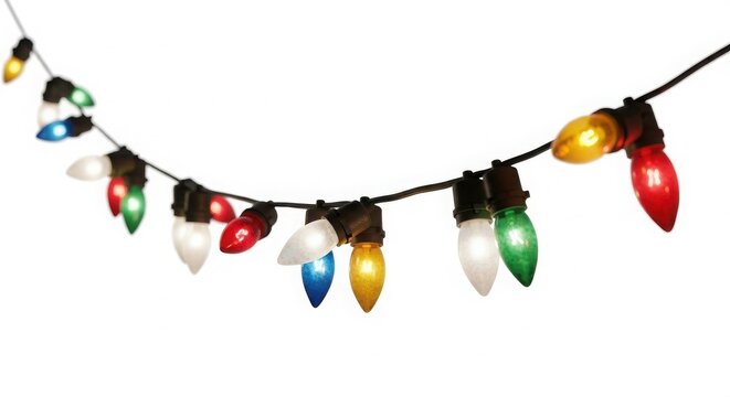 Colorful christmas string lights with christmas decoration colorful isolated