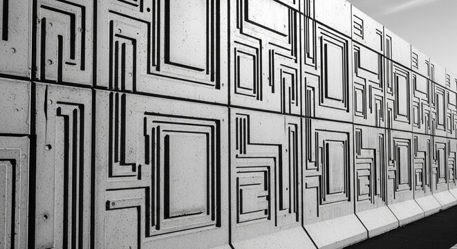 Abstract square pattern on a modern concrete facade