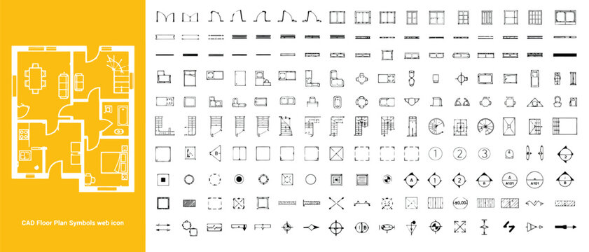 Architectural Floor Plan Symbols and Furniture Icons Vector Set for Interior Design, Blueprint Drafting & Real Estate Marketing (EPS)