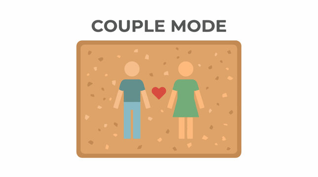 Couple mode text with male and female icons on corkboard