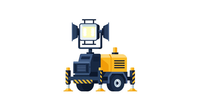 Portable Mobile Light Tower and Generator Unit for Construction Sites and Emergency Lighting, Flat Vector Illustration