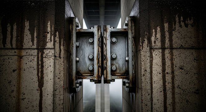 Heavy duty metal bridge expansion joint with rusty texture