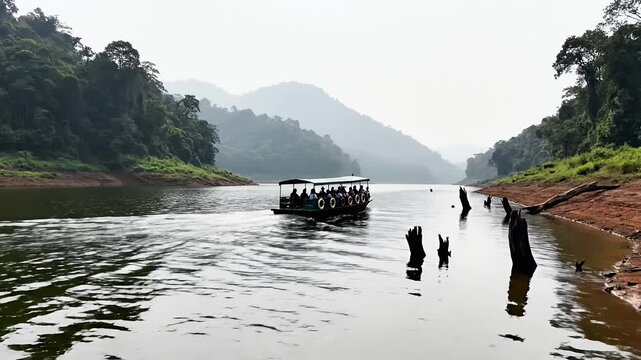 Scenic Boat Ride Through Periyar National Park, Kerala, India.