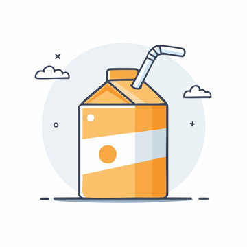 Orange Juice Carton with Straw