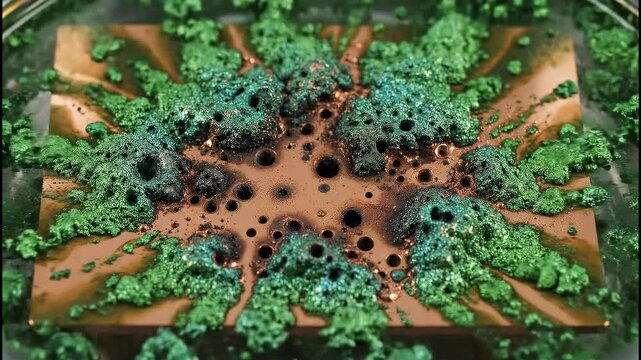 Small bubbles form on metal surface in water as heat is applied in science experiment.
