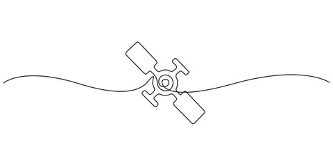 Satellite one line art minimalist space communication vector illustration for technology branding. Minimalist continuous line drawing of a satellite for ideal for global networking. © aminul788