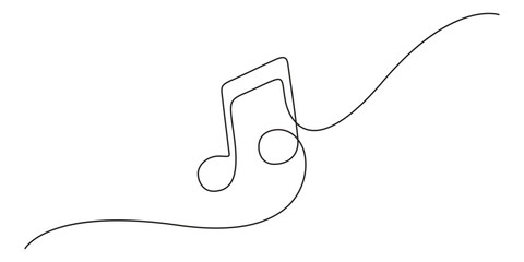 Obraz premium Music note one line art minimalist melody icon vector illustration for audio branding. Minimalist continuous line drawing of a musical eighth note, perfect for audio and song logos.