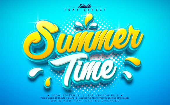 Summer Holiday Editable Text Effect Design Vector Graphic Style with Beach Elements and 3d Typography Lettering on Blue Background. Premium Illustration Template for Banner, Greeting Card, Flyer