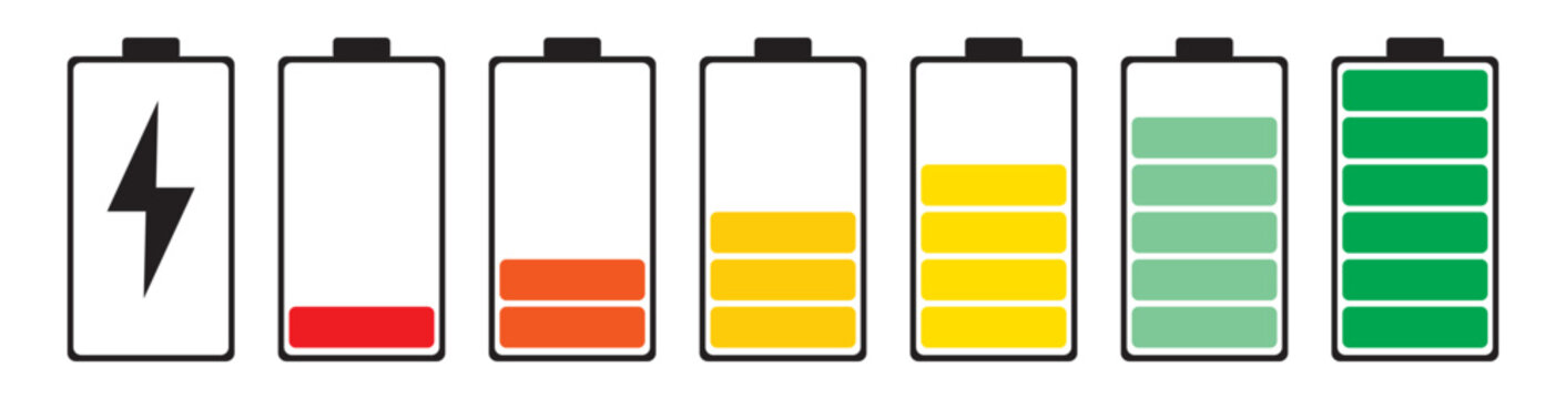 Battery Level Indicator Icon Set with Charging Status