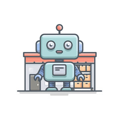 Naklejka premium Cute robot standing in front of a warehouse