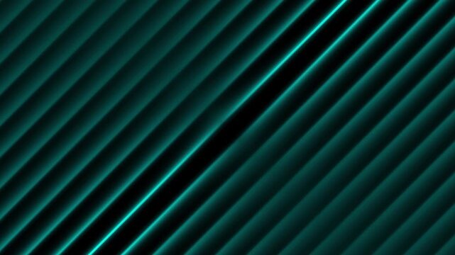 Diagonal stripes animation with teal neon. Diagonal stripes abstract digital glow. Diagonal stripes modern motion graphic background on black for tech.