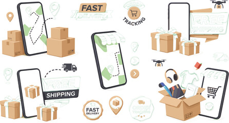Online shopping and fast delivery collection with ecommerce shipping service concepts in modern flat vector illustration style © MstLinaAkter