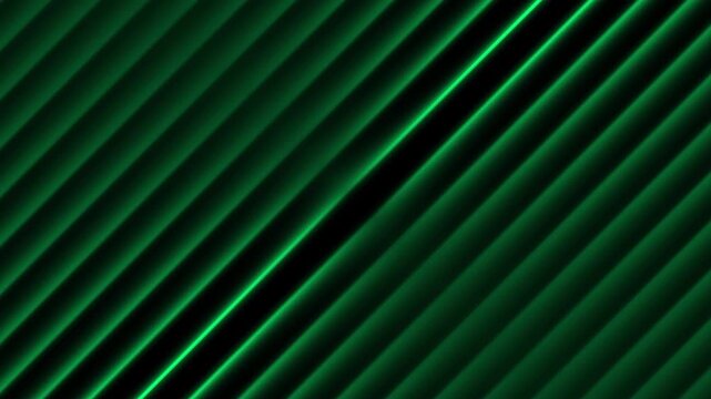 Diagonal stripes animation with green neon. Diagonal stripes abstract digital glow. Diagonal stripes modern motion graphic background on black for tech.