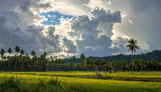 Dramatic clouds over tropical fields