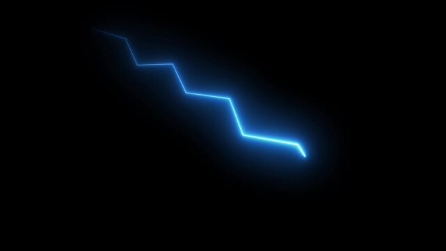 Downward trend animation with blue neon. Downward trend financial loss line. Downward trend business analytics graphic on black background for data.