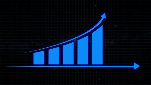 Bar chart animation with blue color. Bar chart digital financial growth. Bar chart business success analytics graphic on starry black background for data.