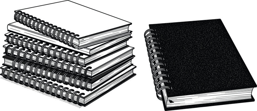 Spiral-Bound Notebooks Set with Black and White Covers, Office Notebook Collection, and Journal for Study and Work