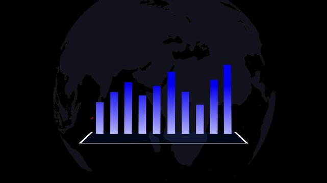 Bar chart animation with data visualization. Bar chart global business statistics. Bar chart financial market analysis graphic on black background.