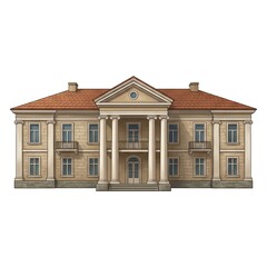 Obraz premium Classical facade of the Brunicki Palace in Zalishchyky with ionic columns and a prominent triangular pediment